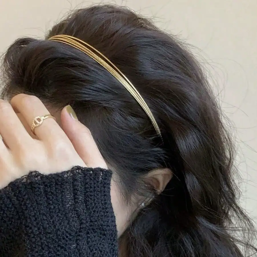 

1 шт. блестящая золотая тонкая повязка на голову для женщин, простой и элегантный аксессуар для волос, не скользит, подходит для повседневного использования на улице, для всех причесок