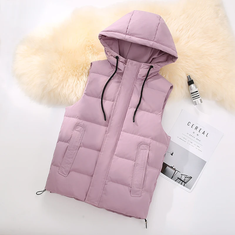 New Versatile 80 White Duck Down Hooded Vest Fashionable Women\'S Autumn And Winter Waistcoat Thickened Warm Coat