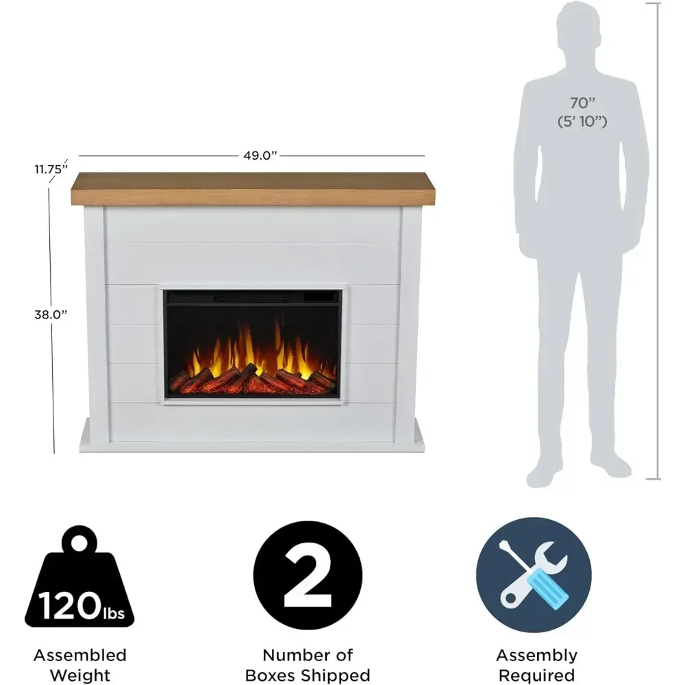 Marshall 49" Slim Electric Fireplace with Mantel for Living Room or Bedroom, Replaceable Fireplace Insert Heater, Realistic Log