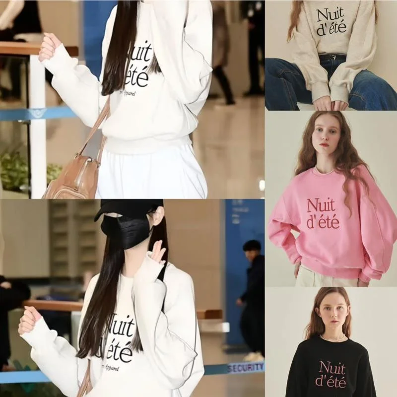 Casual Letter Print Sweatshirt Stylish Korean Sportswear ZYY Trendy Crew Neck Girl Group Outfit New Chic Loose Fleece Pullover