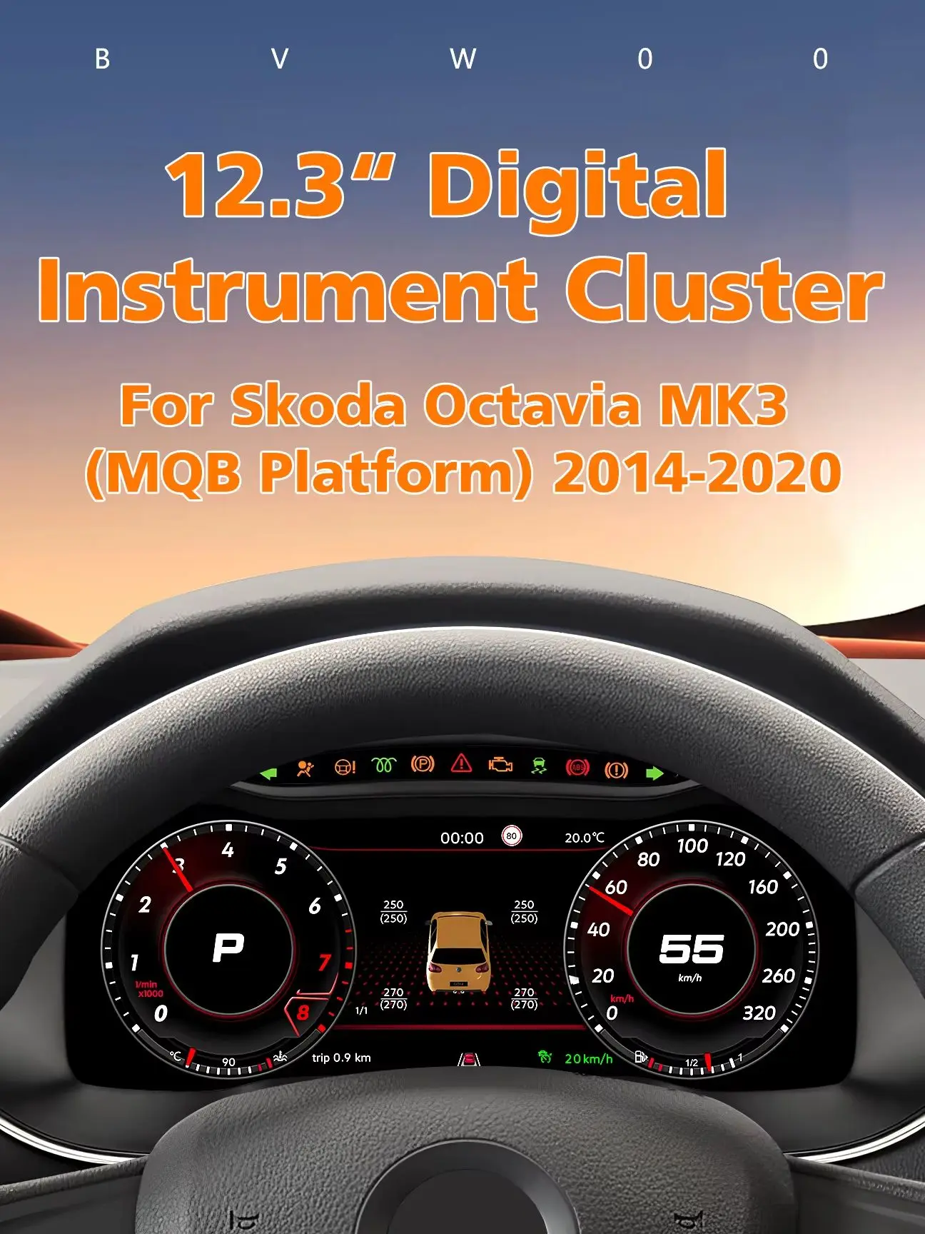 Hizpo 12,3 Zoll Carplay Android Auto LCD-Dashboard-Panel für Skoda Octavia MK3 MQB-Plattform 2014 - 2020 Jahre Digitales Cluster-Instrumentendisplay Tachometer Geschwindigkeitsmesser Anzeigegeräte-Set