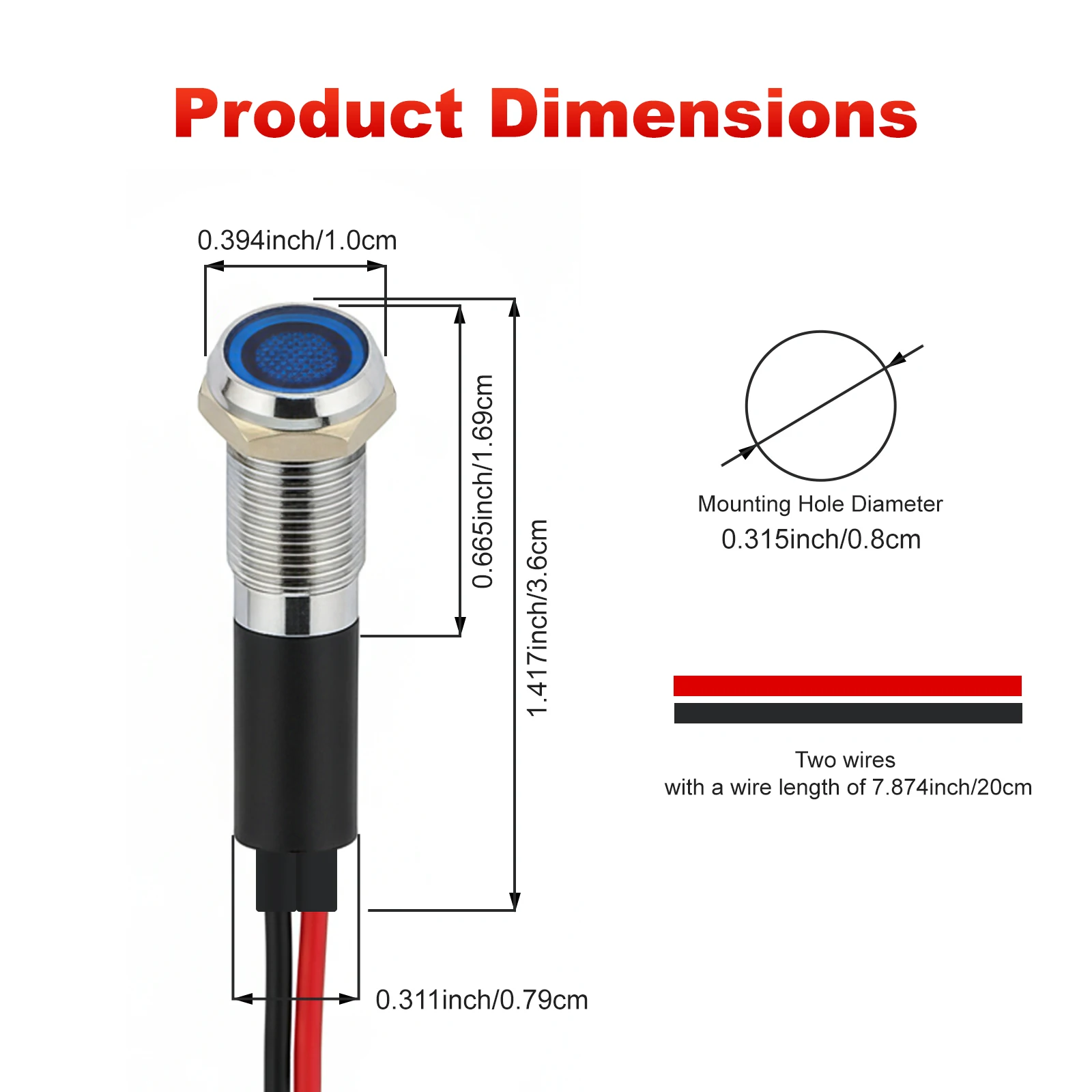 FILN 1 szt. 8mm Metalowa Lampka Kontrolna LED 12V/24V/110V/220V Przewodowa Wodoodporna Lampka Sygnalizacyjna do Samochodu Łodzi Panelu Sterowania Przemysłowego