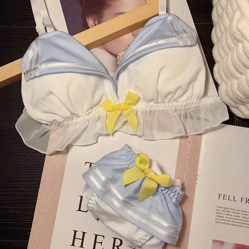 Japanese Style Loli Women's Underwear, Soft Girl, Navy Sweet And Cute, No Steel Ring, Slim Girl, Sailor Bra