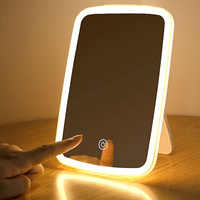 LED Makeup Mirror with Touch Sensor 3 Color Lighting  Adjustable Brightness Folding Tabletop Cosmetic Mirror with USB Charging