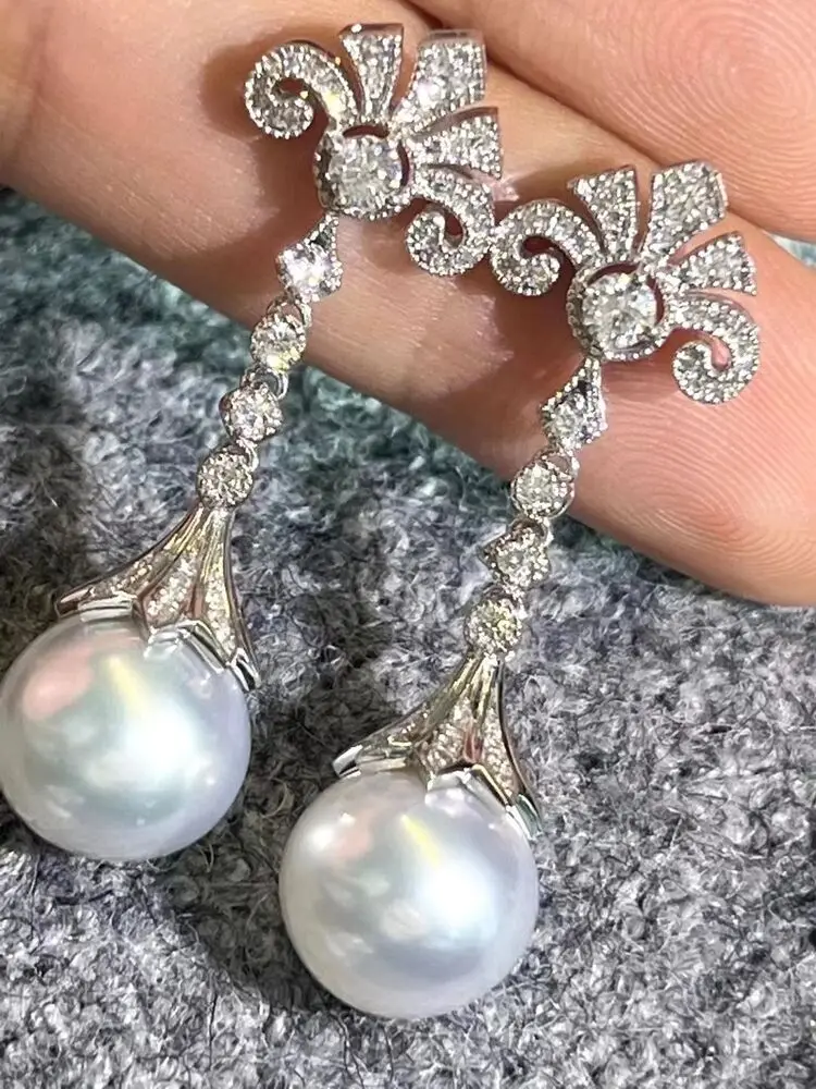 

charming pair 9-10mm south sea white pearl dangle earring 925s