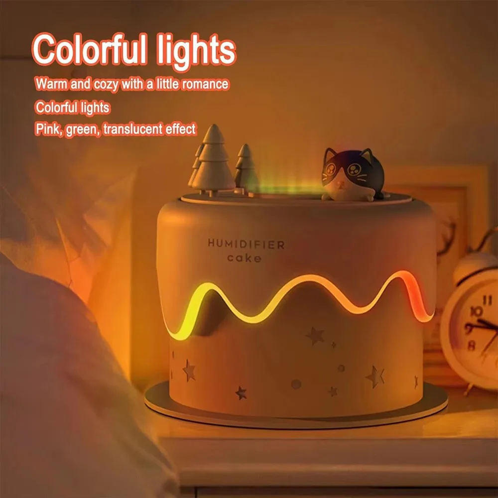 

Humidifier Cat Cake Shape Silent Fog Volume Humidifier 300ml Capacity Humidifier with Colorful Lights for Home Office BedroomUSB