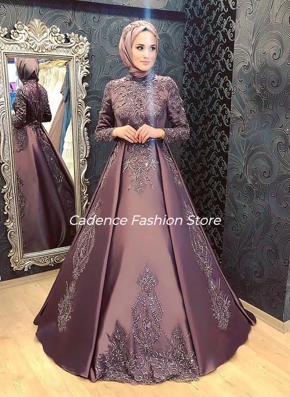 Exquisites arabisches muslimisches Brautkleid mit hohem Kragen, perlenbesetztes A-Linien-Kleid, Henna-Abendkleid, maßgeschneiderte Hochzeitskleider für Damen