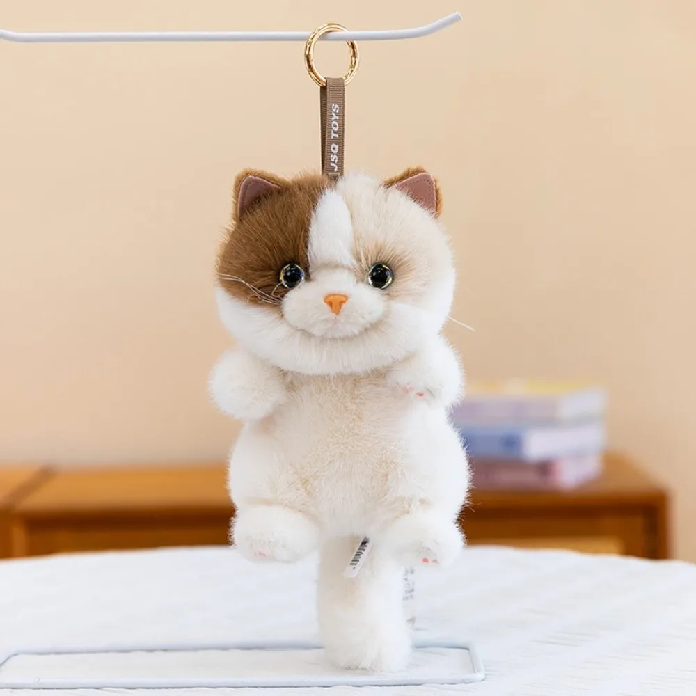 25cm Simulated Cat Doll Pendant Furry Cartoon Plush Cat Doll Keychain Soft with Metal Clip Stuffed Kitten Keychain