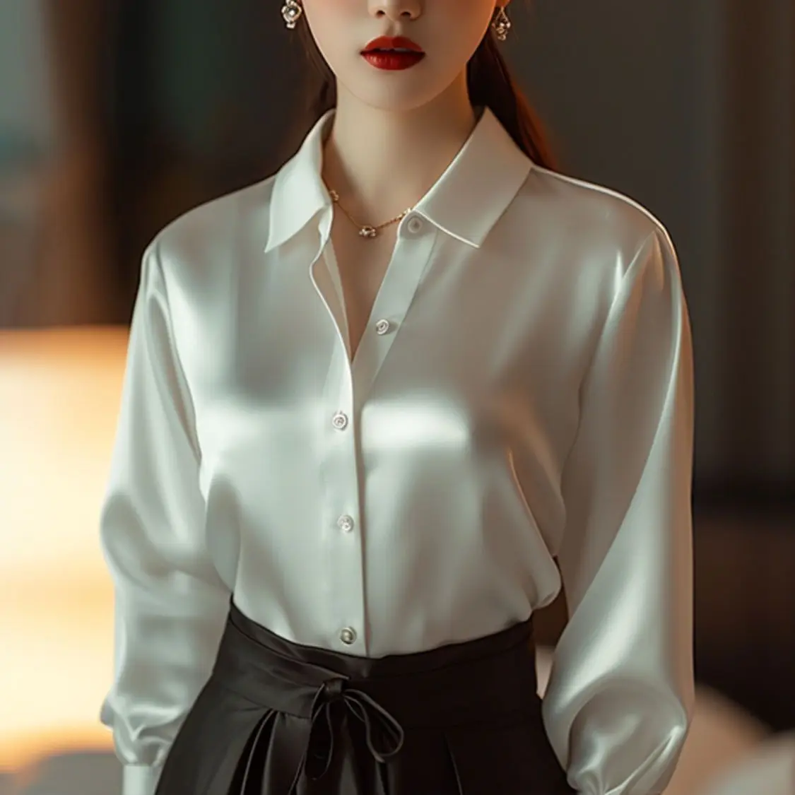 Summer Autumn Silk Satin Shirts Women 2024 Vintage Blouse Long Sleeve Button Down Shirt Office Lady Tee Top Ladies Casual Shirt