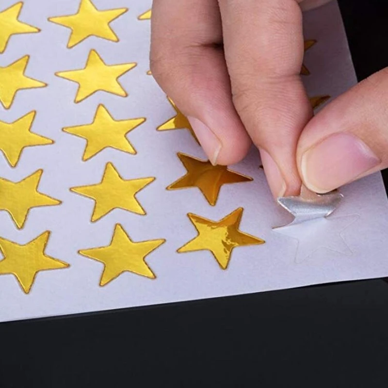 10 Sheets Children Students Reward Stickers Teacher Praise Stationery Stickers Label Award Five-pointed Star Gold Sticker