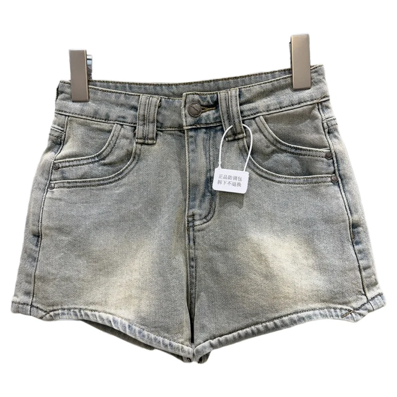 2025 Summer New Street Cool Double-layer Pocket Wash Retro Jeans Shorts Women Street Polished White Denim Shorts High Street