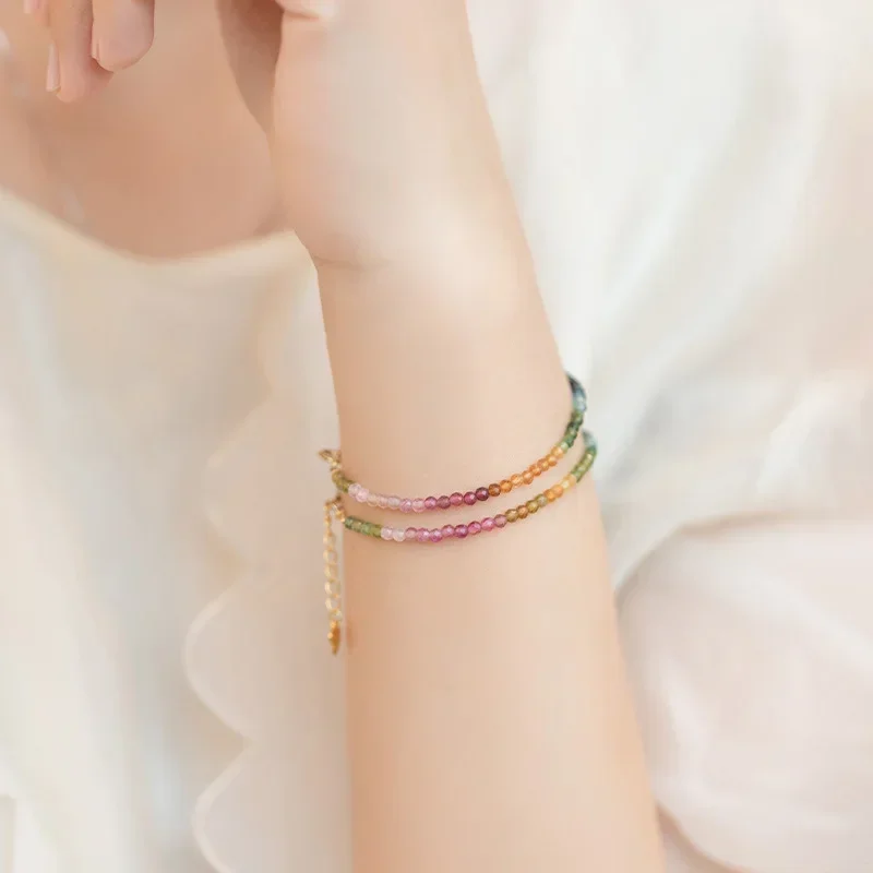 Minar Vintage Rainbow Natural Stone Charm Bracelets for Women Femme Multi Coloured Thin Chain Beaded Bracelet Simple Accessories