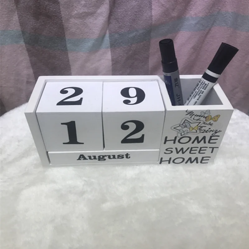 European-Style Pastoral Wood Creative Living Room Study Shop Decoration Rectangular Pen Holder Calendar Calendar Desk Calendar