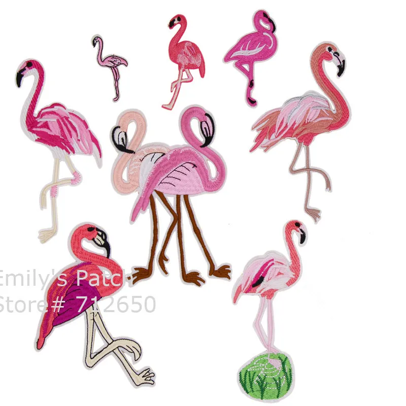 Envío Rápido, 10 Piezas de Apliques Bordados Termoadhesivos con Diseño de Flamenco Rosa, para Sombreros, Bolsos, Zapatos, Prendas, Parches Bordados, Accesorios DIY