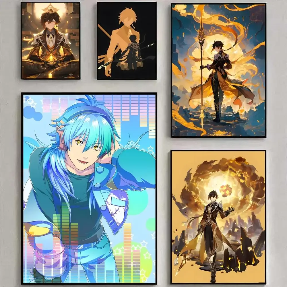 Game G-Genshin Impact Z-Zhongli Poster Matte Peel And Stick Self Adhesive PVC Removable Waterproof Frameless Bedroom Living Room