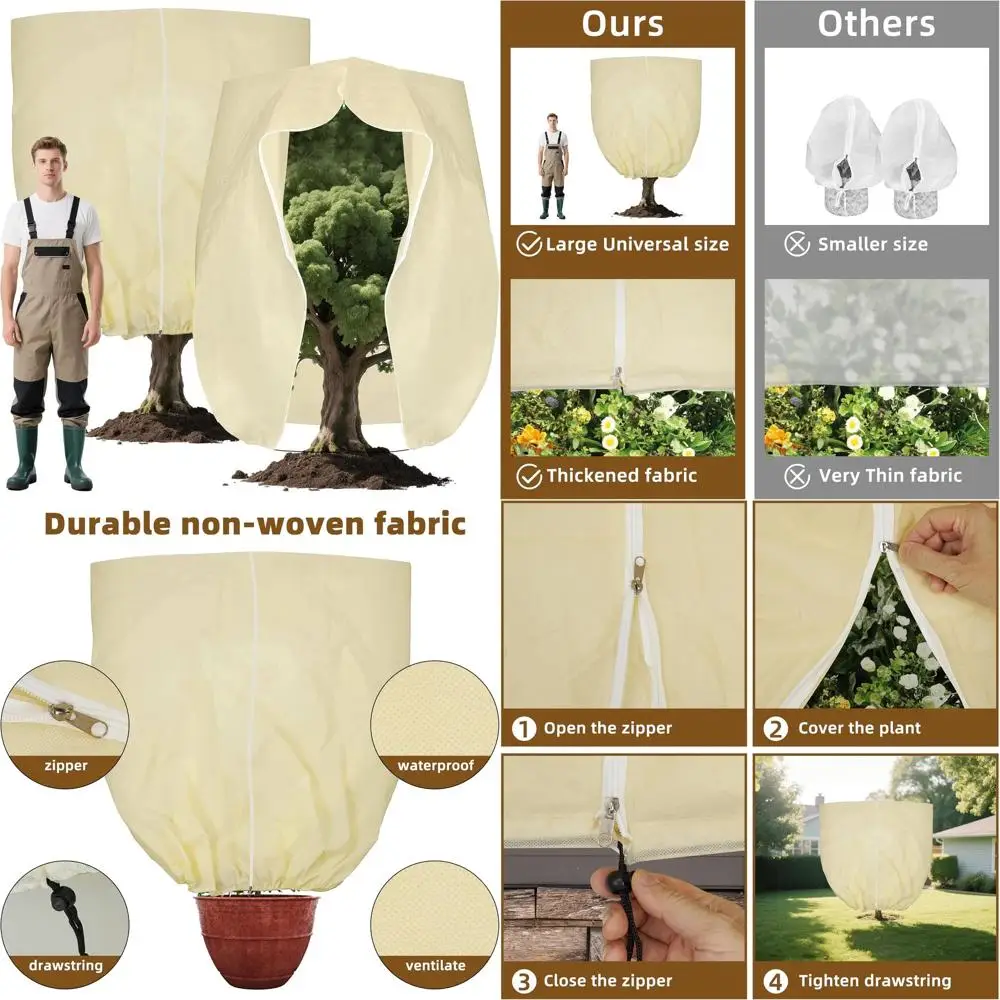 

Double Pack 95x80 Inch Plant Frost Covers, Thickened 2.5 oz/yd² Winter Tree Protection with Zippered Drawstring, Wind and Animal