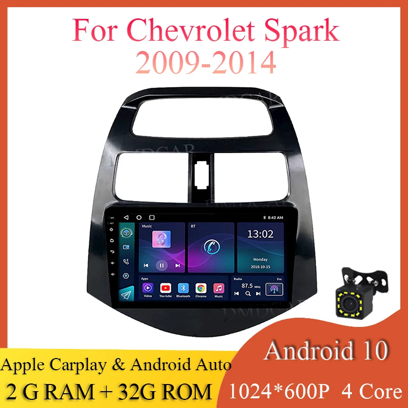 4 Core Android 10 2G+32G Multimedia Carplay Car Radio For Chevrolet Spark 2009-2014 android Auto 2 Din GPS WIFI Screen 1024*600P