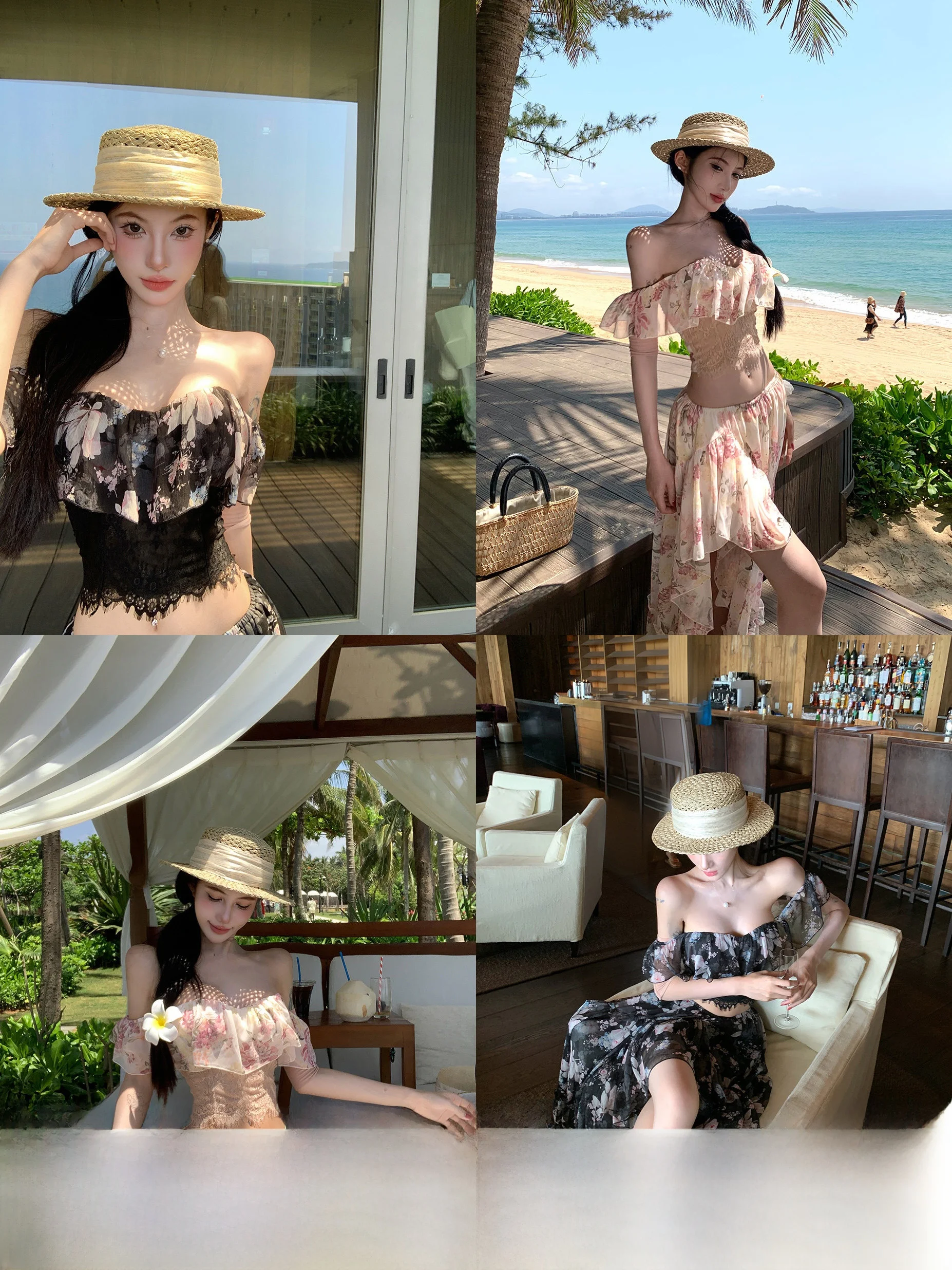 

Floral Print Halter Neck off Shoulder Top And Skirt Set Women's Spring Summer Vacation Style Short Sleeveless Fashion Ensemble