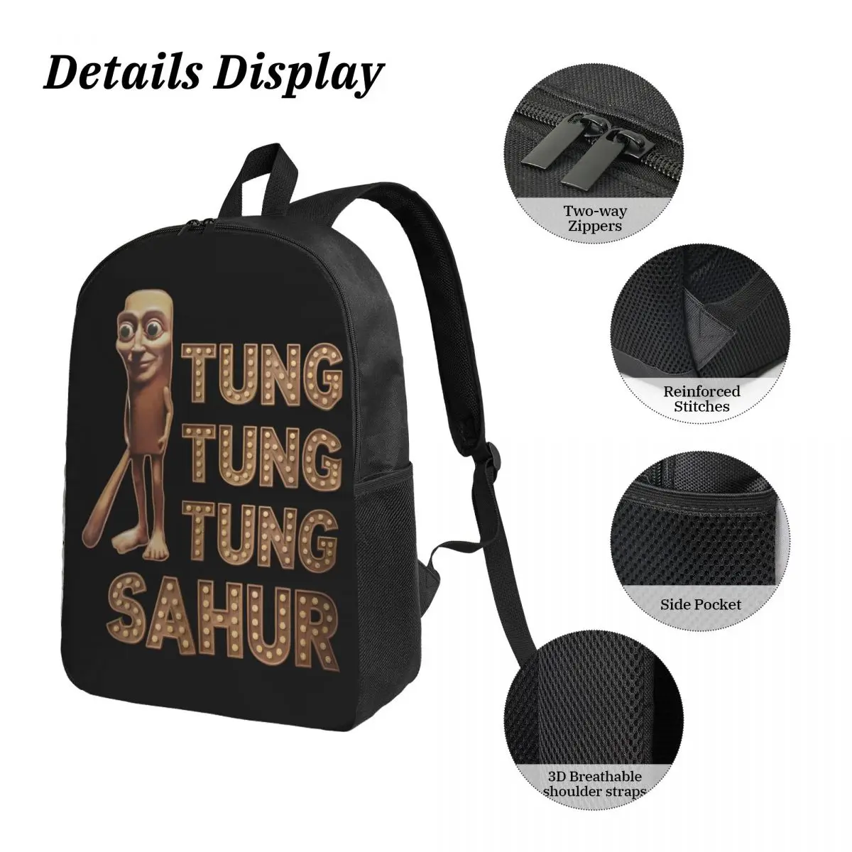 3pecs/set Tung Tung Tung Sahur Ransel untuk Siswa Kembali Ke Sekolah Tas Kanvas Meme Brainrot Italia Tas Makan Siang Kotak Pensil