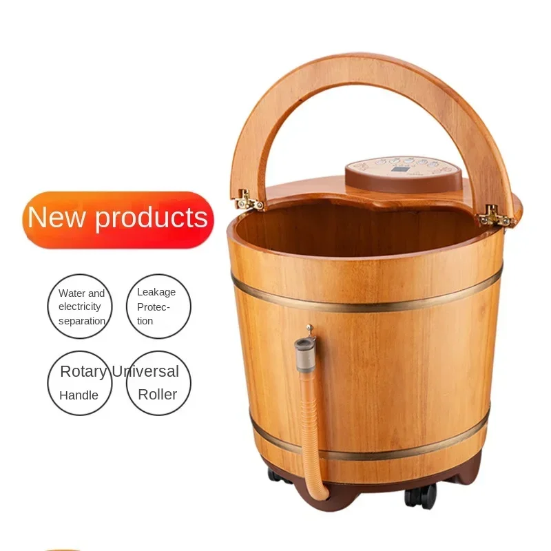 Electric Foot Bath Tub with Handle Home Massage Sauna Automatic Heating Constant Temperature Wooden Spa Experience