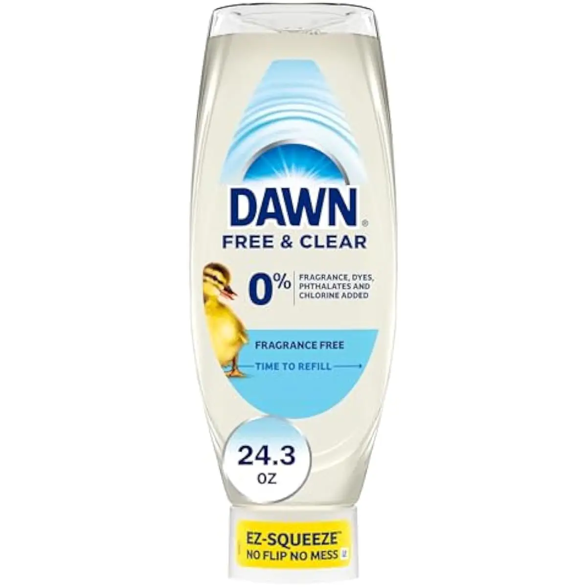 Free & Clear EZ-Squeeze Dish Soap Liquid, Dishwashing Liquid, Grease Removal, Upside Down Bottle, Unscented, 24.3 Fl Oz