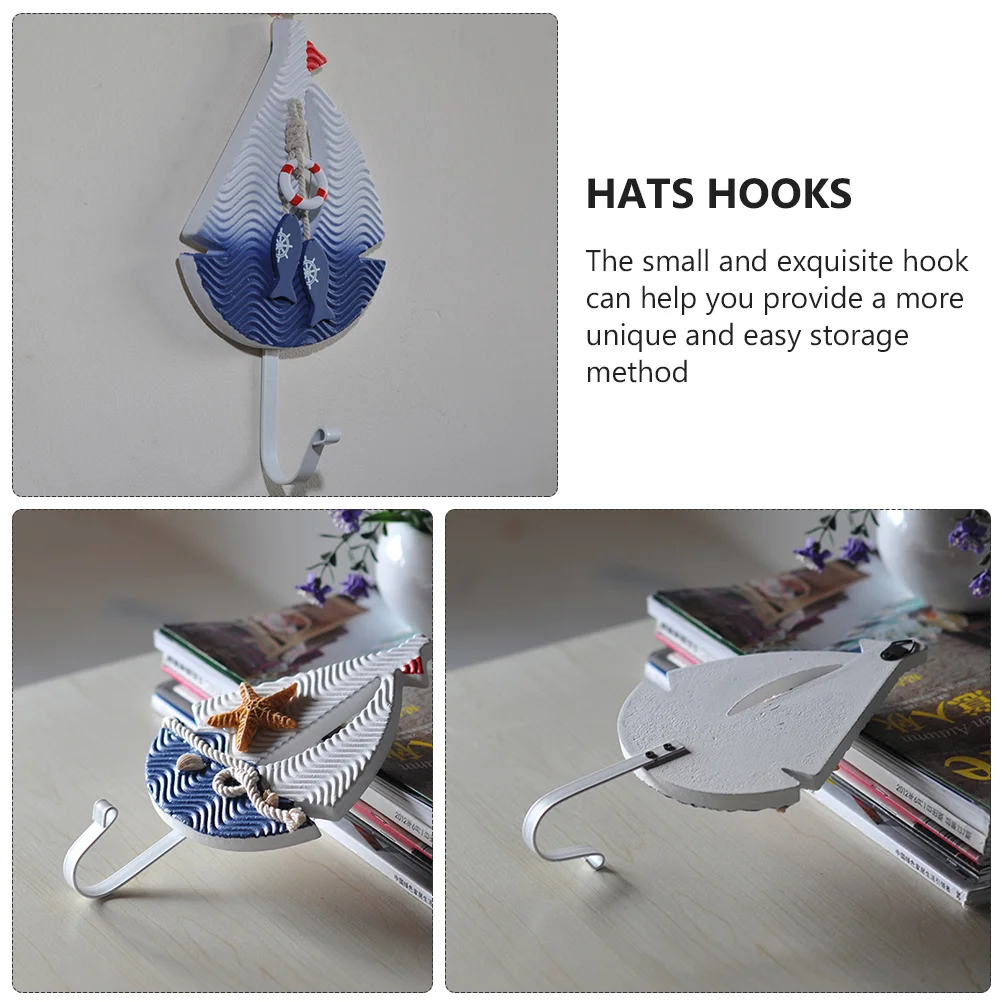 3 Pcs Creative Ocean Hook Hats Hooks Wooden Mediterranean Theme Hangers Multi-function Home Clothes Practical Towel