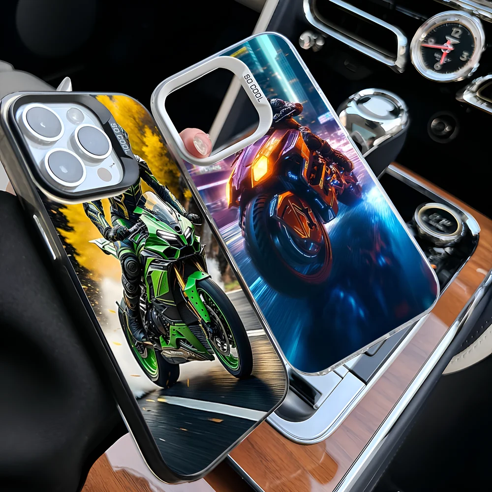 Fashion M-Motorcycle Man Phone Case For IPhone 16 15 14 13 12 11 Pro Max X XR XSMAX 8 7 Plus Matte Shockproof Back Cover