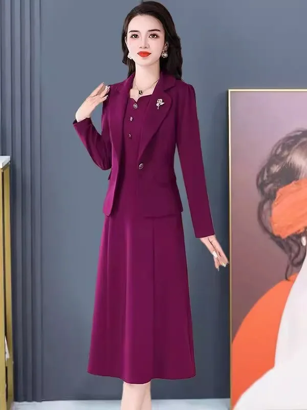 

Slimming Fashionable Two-Piece Set for Middle-Aged And Elderly Women Autumn Early Season Mommy Clothes High Waist A-Line Dress