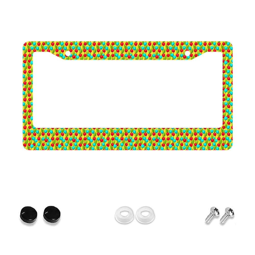 

1pc Yellow Tulip Pattern 2-Hole License Plate Frame, Aluminum Material, 6x12 Inches with Screw Kit, Fun Cartoon Design for Car