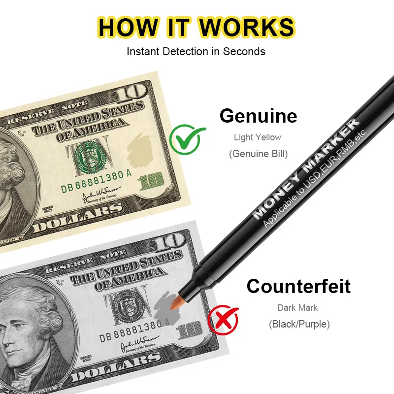 20pcs Water Based Money Tester Pen Portable Fake Cash Check Marker Counterfeit Bill Ticket Anti-Fraud Detector Pen