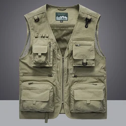 14 Pockets Summer New Men US Tactical Hiking Fishing Vest Mens Photographer Waistcoat Mesh Cargo Sleeveless Jacket Tool Vest 7XL