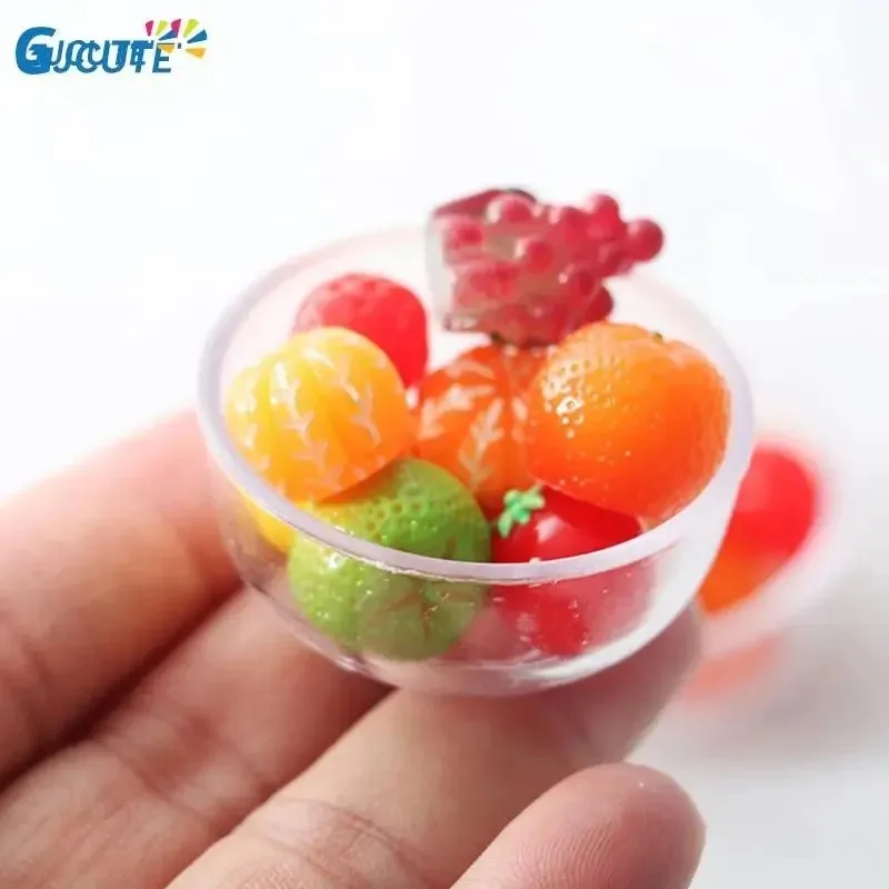 1:12 Scale Mini Simulation Fruit Bowl Grape Orange Strawberry Dollhouse Kitchen Decoration Playing House Toy Photo Props Gifts
