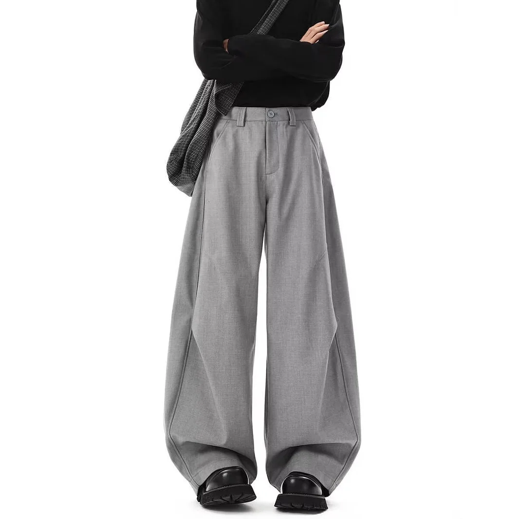 2026 New Men American Style Pleated Scimitar Suit Pants High Drape Wide Leg Trousers Vintage Loose Straight Casual Pants For