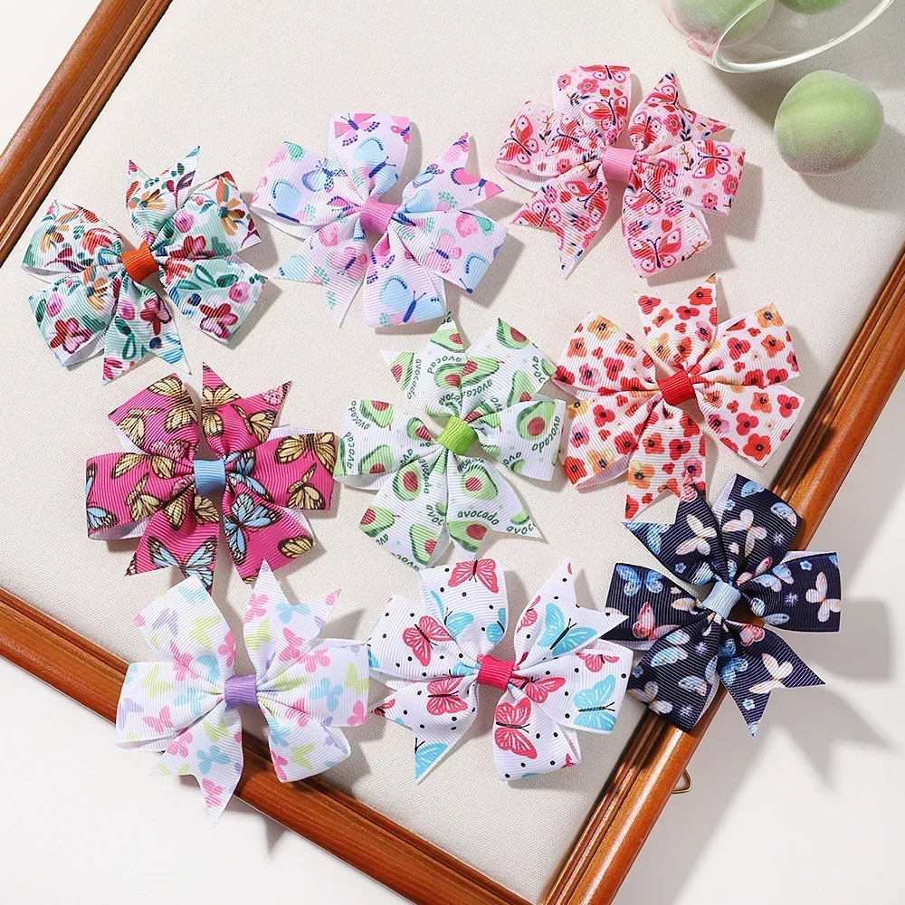 Wholesale Colorful Printing Sunflower Hair Clips for Children's Lovely Kids Bowknot Hairgrioes Girls Fresh Barrettes Headwear