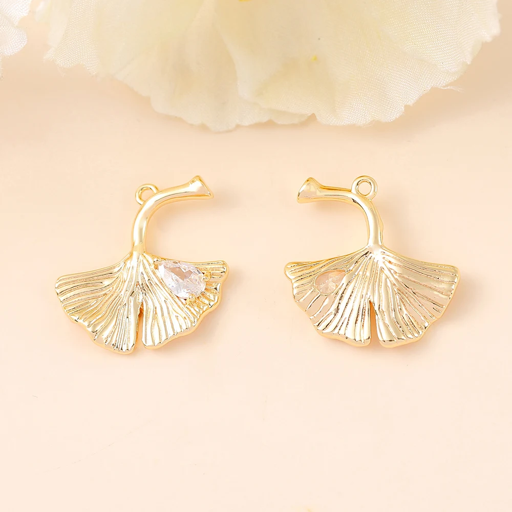 Factory Wholesale Brass Mosaic Zircon Ginkgo Leaf Charms Pendants Necklace and Bracelet Earring Diy Jewelry Accessories Parts