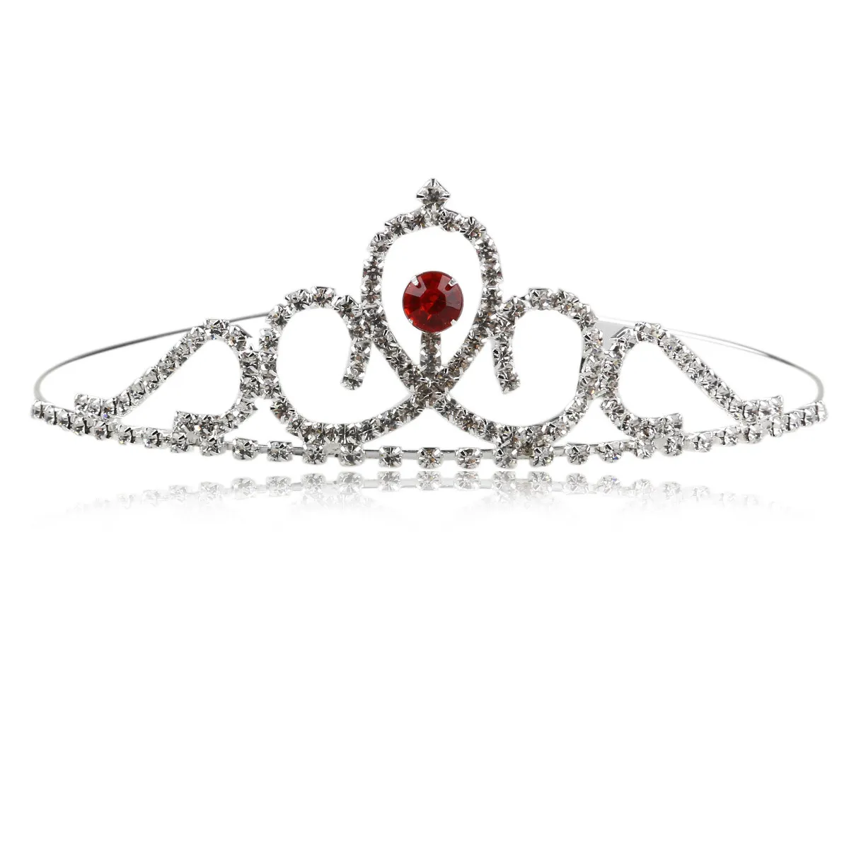Wedding Tiara Rhinestones Crystal Bridal Flower Crown Headband Elegant Alloy Red Silver Sparkling Hair Accessory for Women Prom