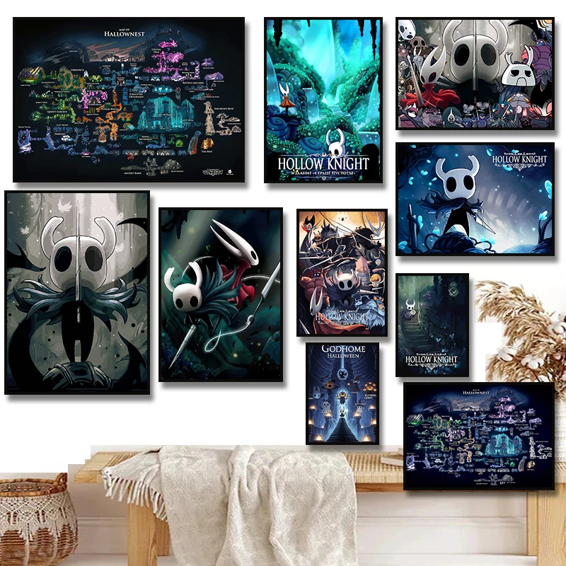 Game Hollow Knight Map Game Poster Canvas Painting Print Wall Art Picture Boy Room Home Decoration Cuadros