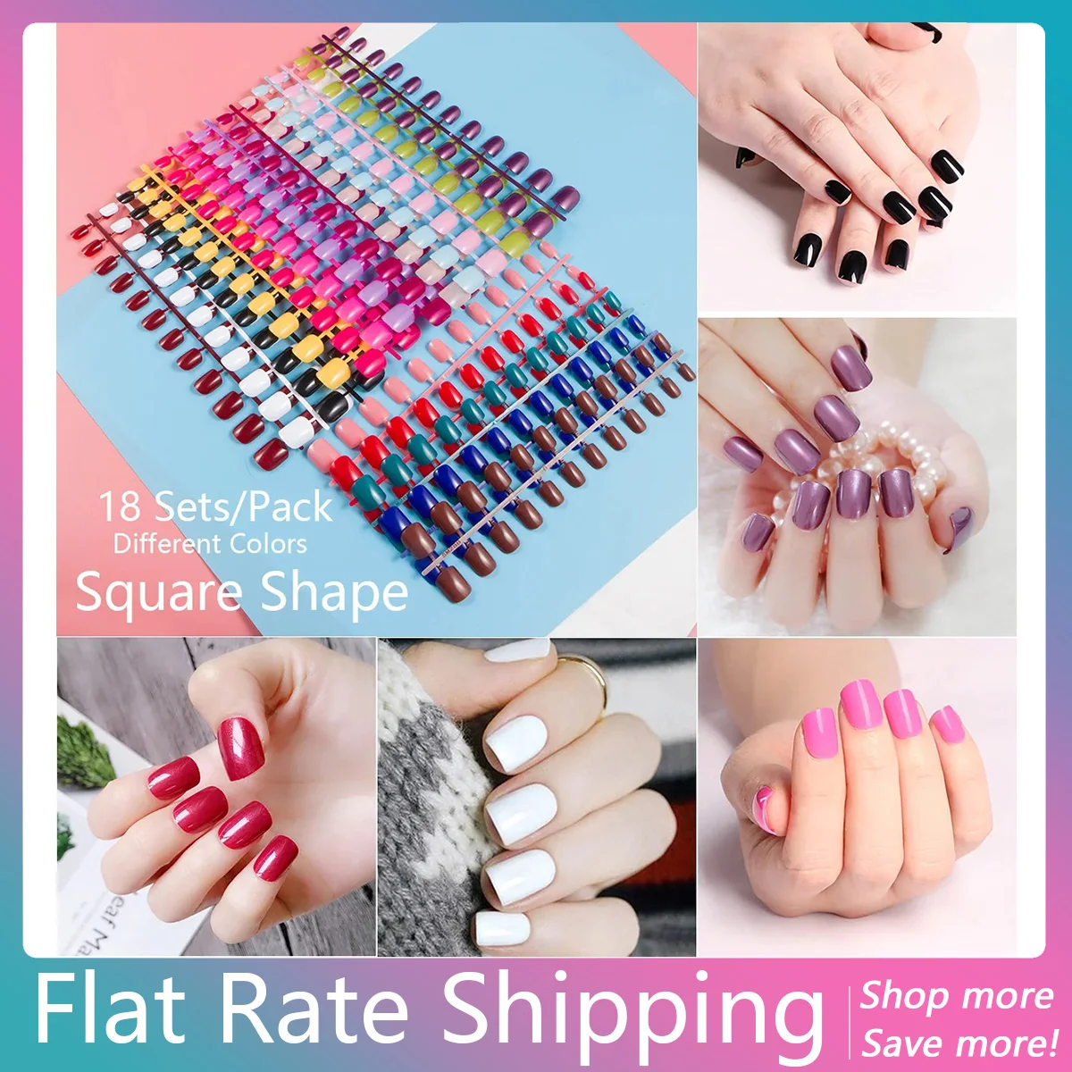 

Mixed 18 Colors Coffin Fake Nails Short Acrylic Square Round Full Cover Nails Almond Stiletto False Press On Nails