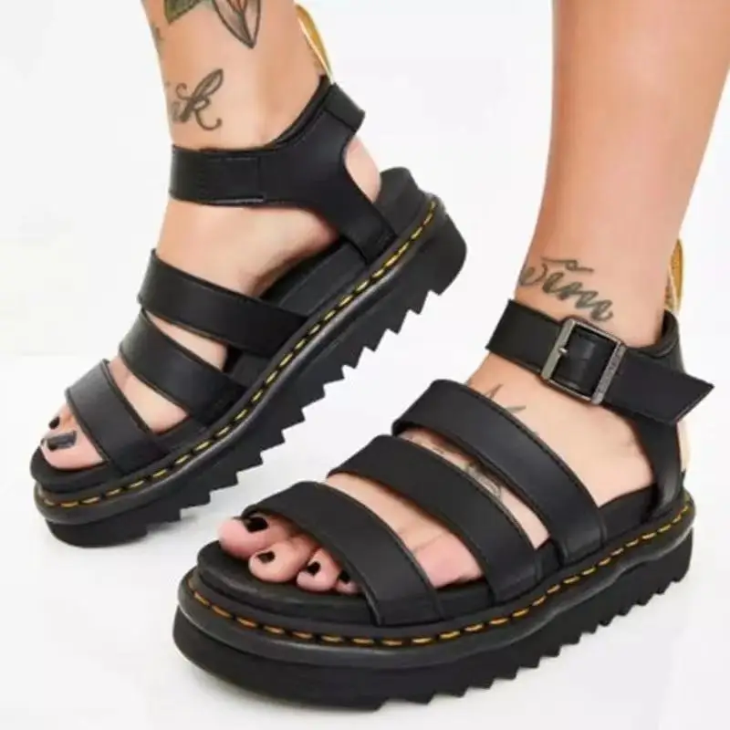 2024 New Platform Sandal Peep Toe Metal Buckle Car Stitch Roman Sandal Large Size Casual Sport Women\'s Sandal