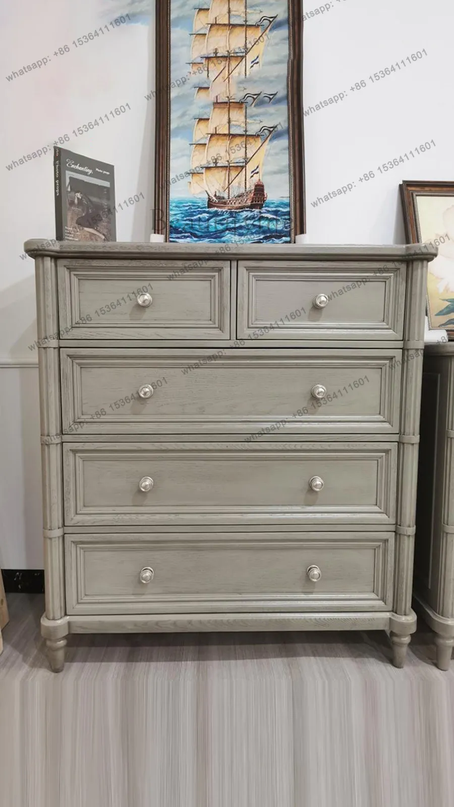 

French retro solid wood chest of drawers modern simple American rural light luxury storage cabinet