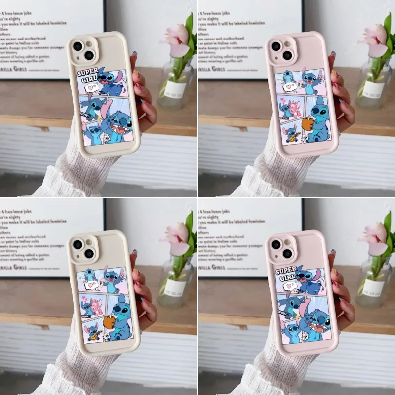 

Disney Stitch Thickened Liquid Silicone Case for IPhone16 15 13 14 Pro Max Plus Phone Case Soft Protection Lens Protector Thick