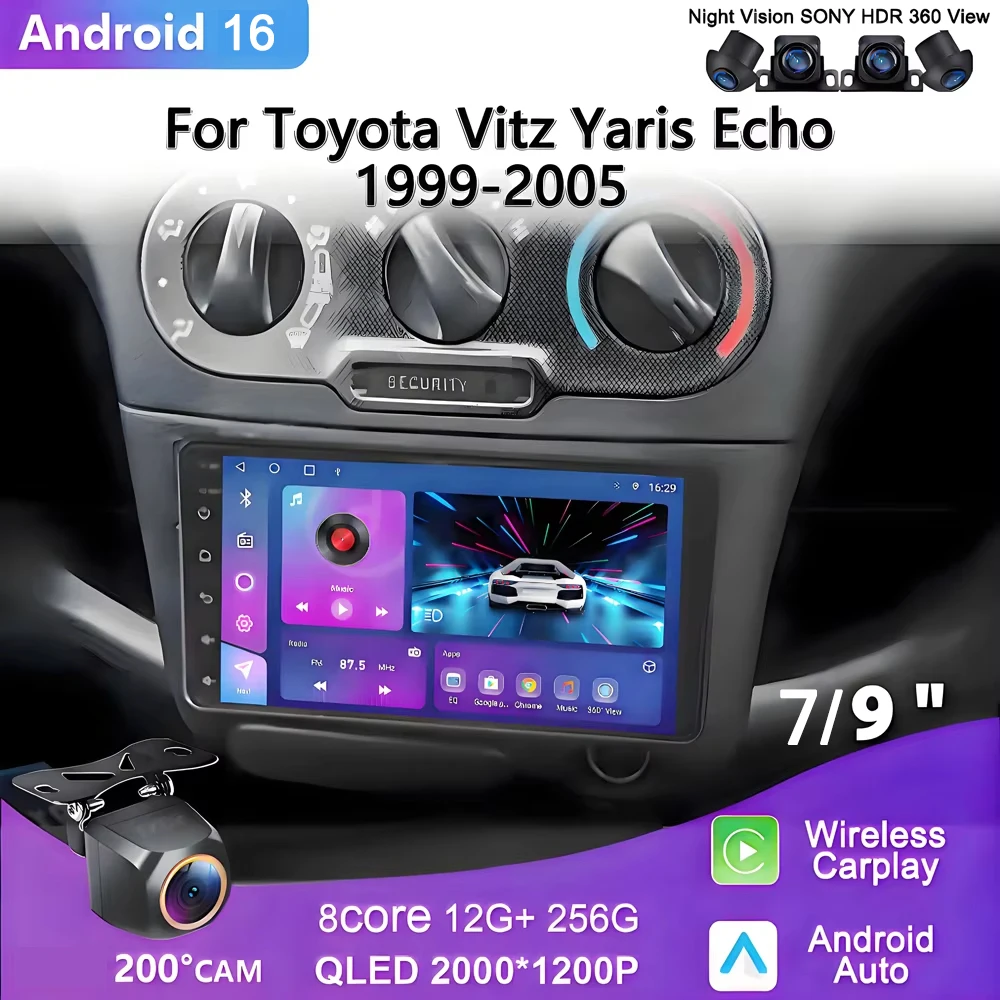 

Android 16 For Toyota Vitz Yaris Echo 1999-2005 Carplay Auto Car Radio Multimedia Video Player Navigation GPS No 2Din 2 Din DVD