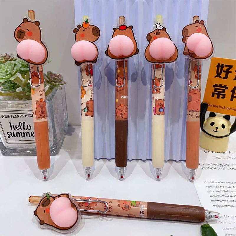 Stylos à bille de dessin animé Capybara Kawaii, stylos gel bout à bout, 0.5mm, mignon, drôle, presse à bille, cadeau de jouets pour enfants, 1 pièce