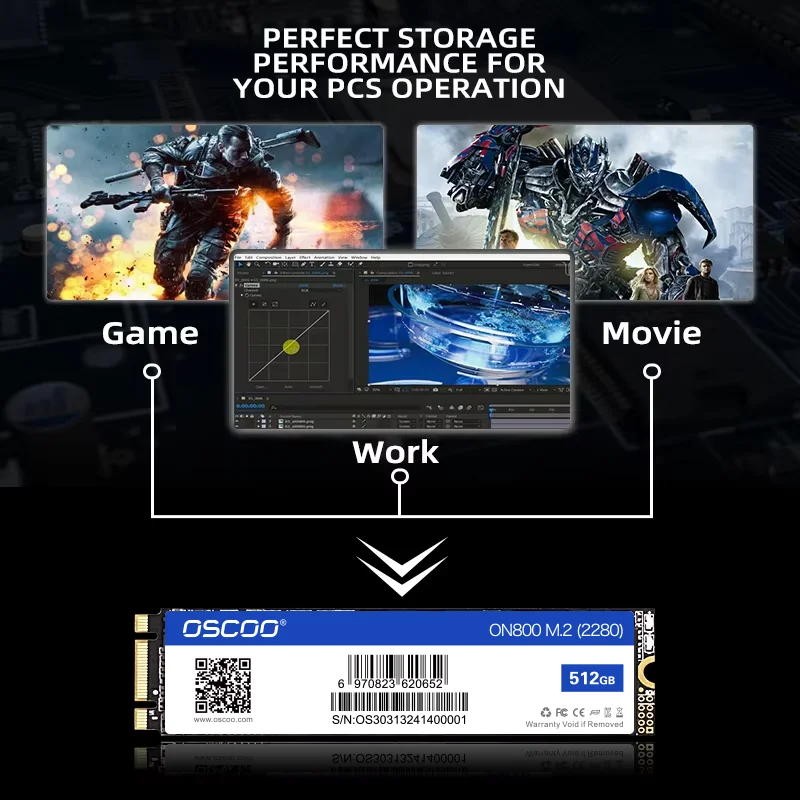 OSCOO PC 데스크탑 노트북용 내장 솔리드 스테이트 SSD, M.2 NVMe 2280 PCIe 컴퓨터 디스크 하드 드라이브, 128GB, 256GB, 512GB, 1TB 드라이브