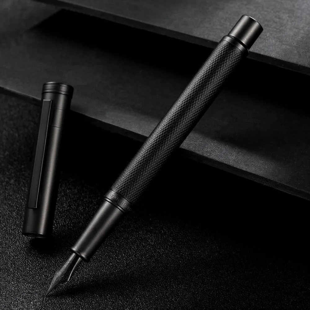 Premium Metal Fountain Pen Samurai Black Design Gift Box Stationery Set For Office Executive Signature Student Practice Writing