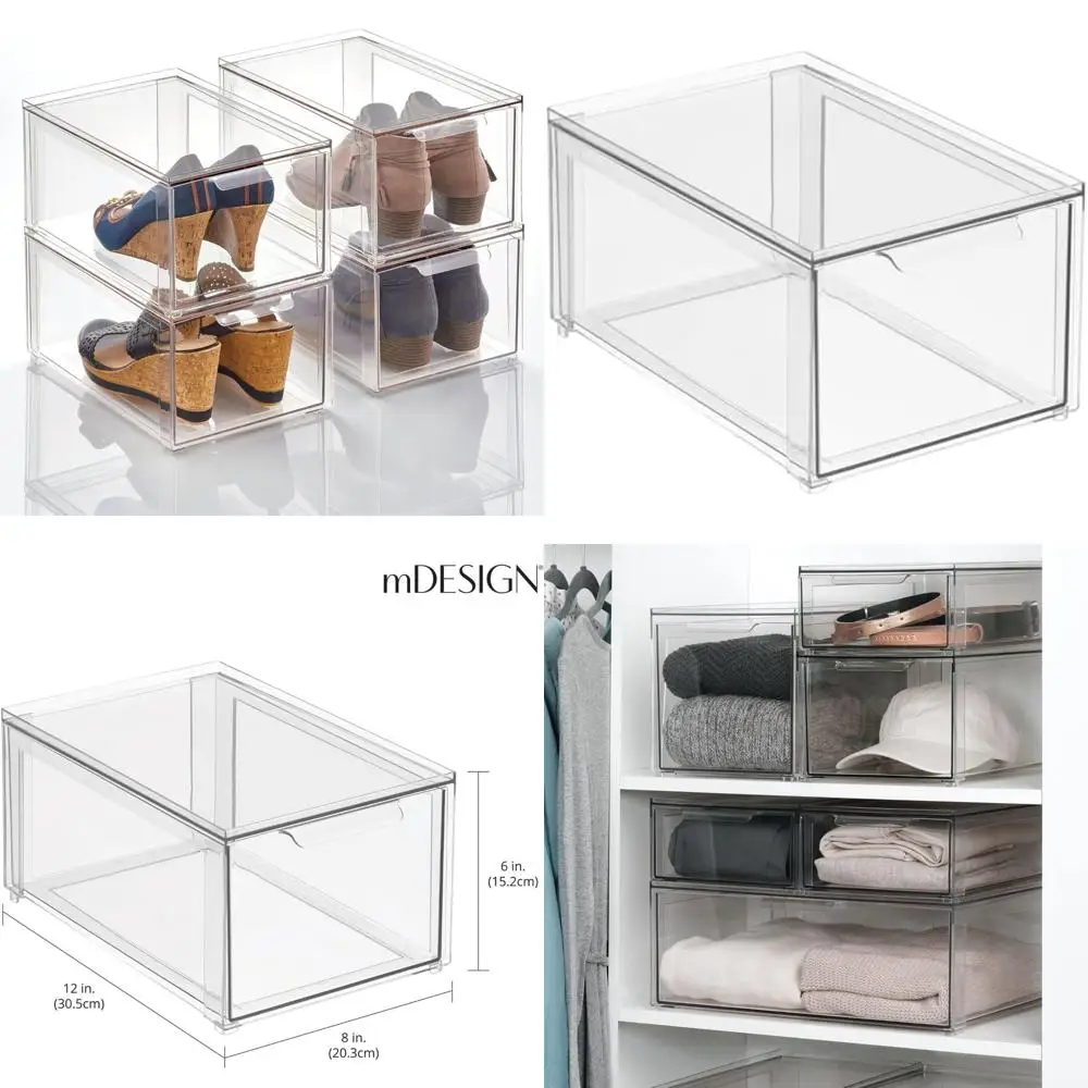 صناديق تنظيم الأدراج البلاستيكية القابلة للتكديس للخزانة والخزانة والمكتب والرف والخزانة وتخزين الخزانة