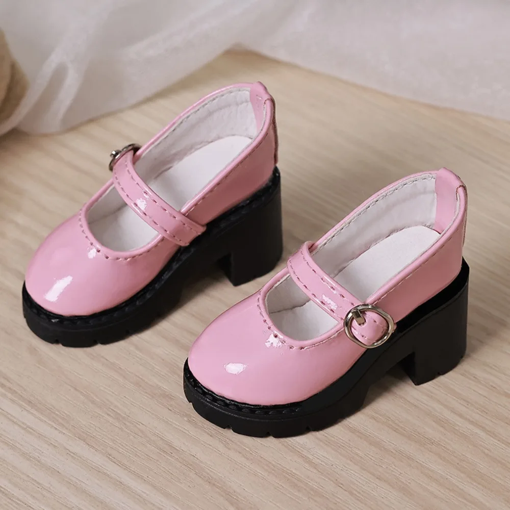 Mini Shoes Thick Sole Bjd Doll Shoes High Heels Round Toe Doll Leather Shoes 6cm* 3cm Black Brown 1/4 Doll Shoes Girls Gift