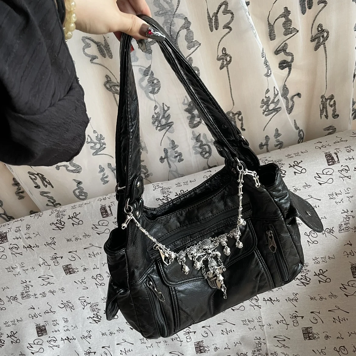 Y2K Gothic Lolita Punk Shoulder Bags Harajuku Women girl Large Capacity Versatile Handbags Underarm Bag Totes Female