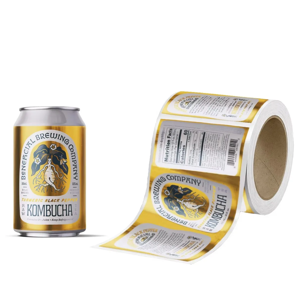 Custom Can Label｜Waterproof Metallic BOPP Foil｜Adhesive Printing Brewery Beverage Beer/Kombucha Stickers