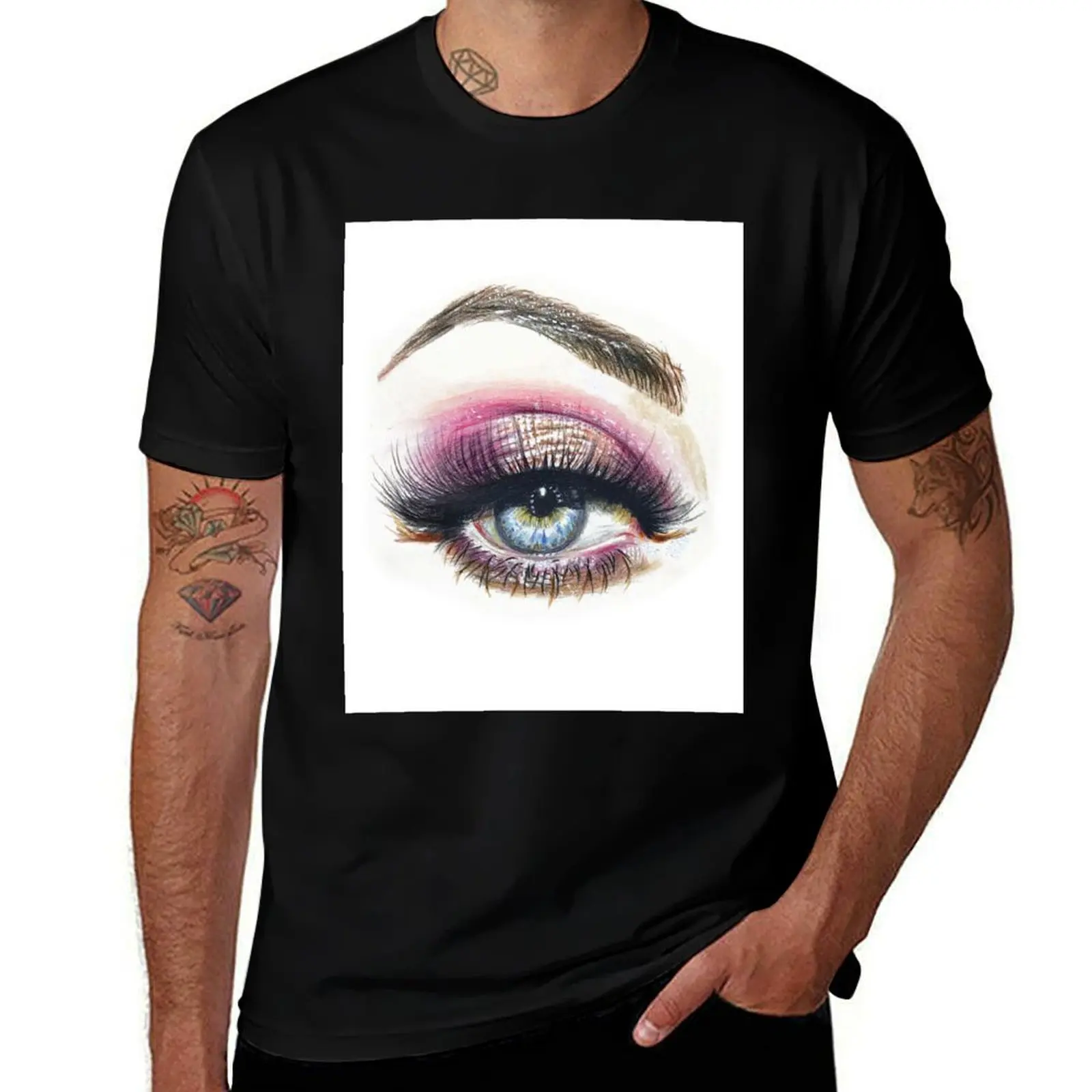 Beautiful colorful realistic eye with detailed iris & long dramatic eyelashes. T-Shirt topping mens white t shirts